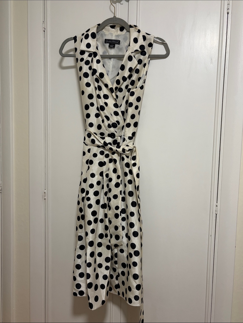 Jessica Howard Cream and Black Polka Dot Midi Wrap Dress